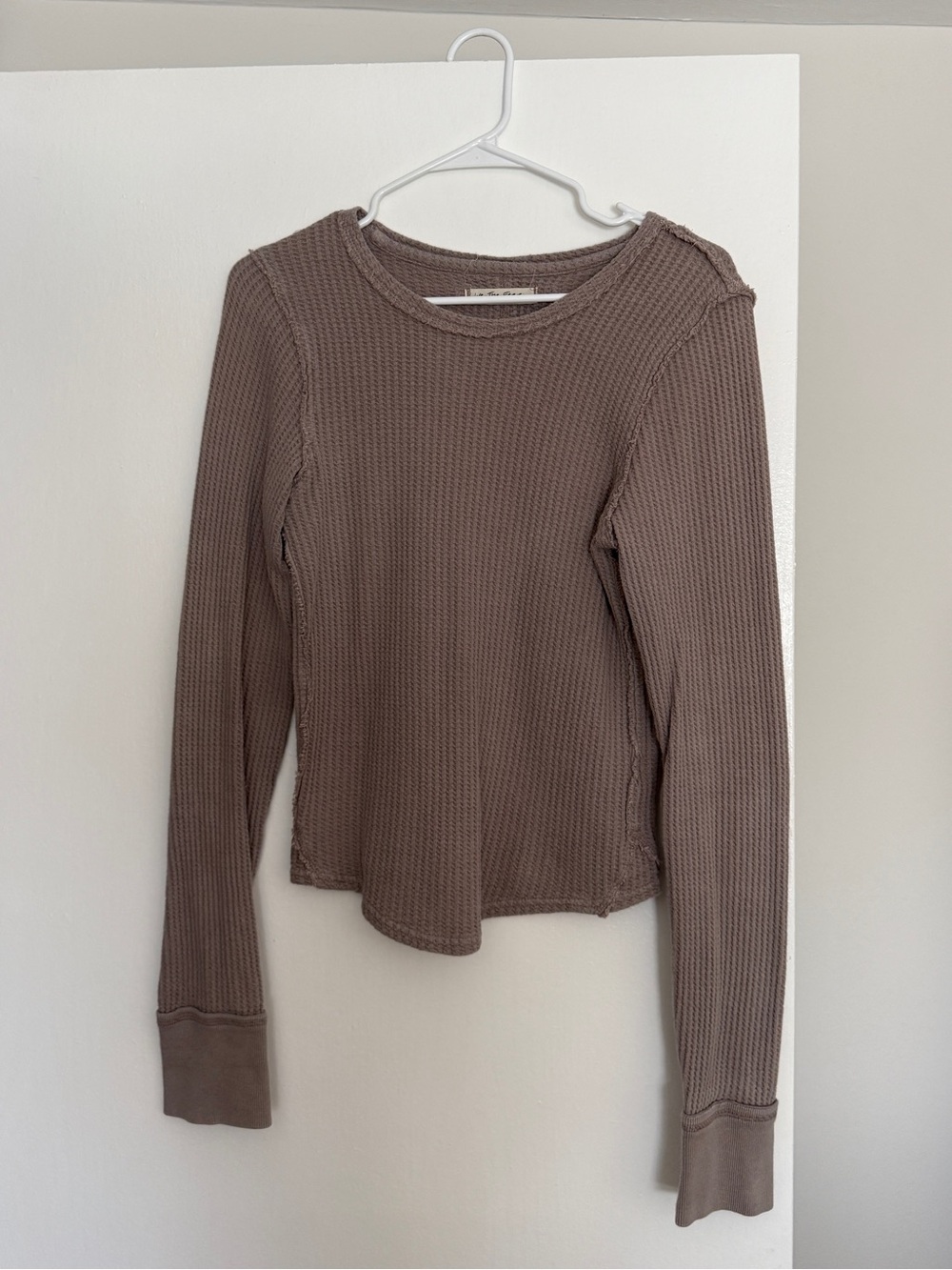 We The Free Waffle-Knit Long Sleeve Top - Taupe Brown